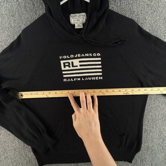 Ralph Lauren Polo Jeans Rabbit Hair Blend Black Flag Sweater Hooded USA Logo RL - Picture 9 of 14